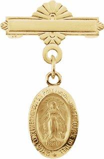 14k yellow miraculous baptismal pin 