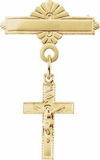 14k yellow crucifix baptismal pin 