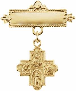 14k yellow 12 mm four-way medal baptismal pin