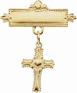 14k yellow cross baptismal pin 