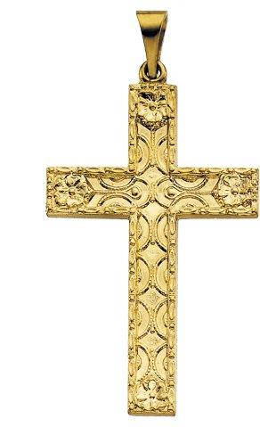 14k yellow floral-inspired cross pendant