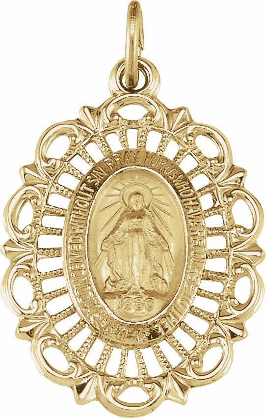 14k yellow 22x16 mm oval filigree miraculous medal