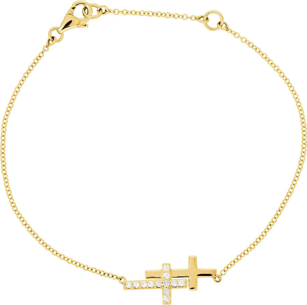 14k yellow 1/5 ctw diamond double sideways cross 8" bracelet