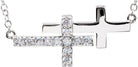 sterling silver cubic zirconia double sideways cross 18"  necklace