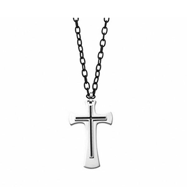 contemporary 3d celtic cross pendant in black & white stainless steel