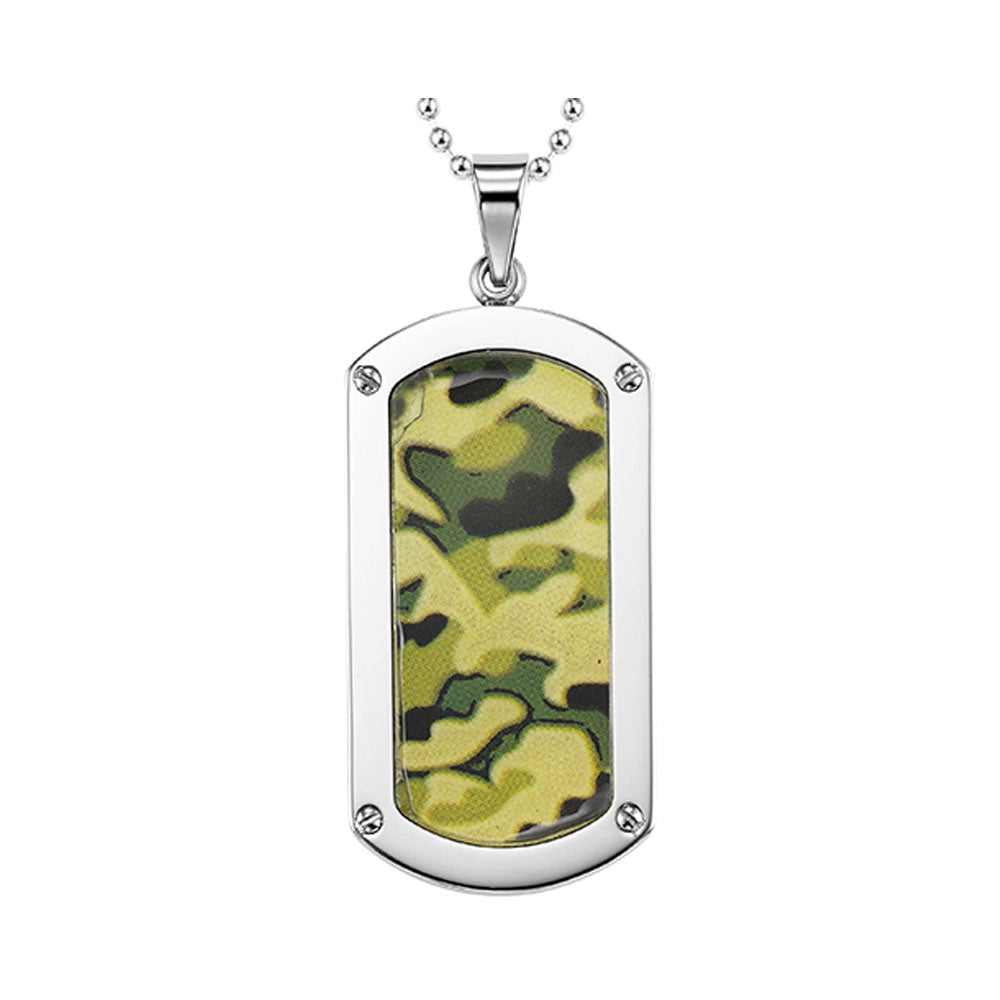 military green camouflage dog tag pendant in stainless steel