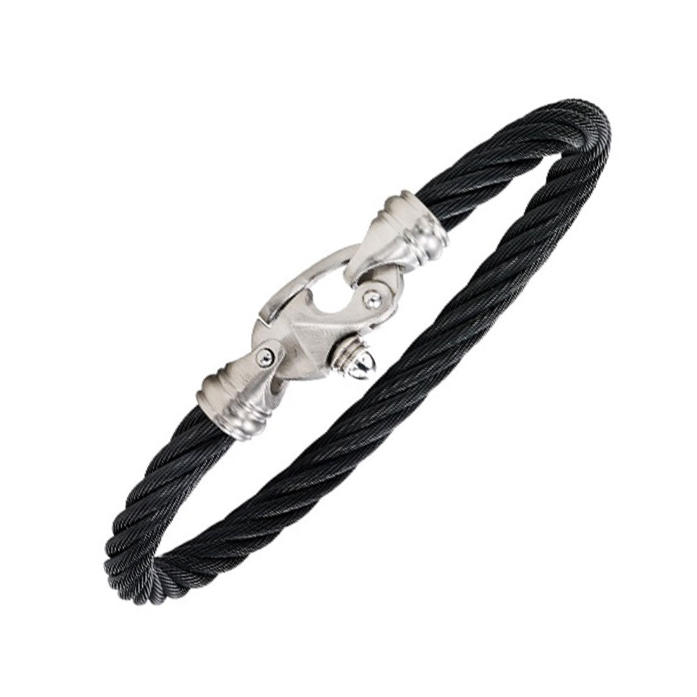 stainless steel hardware black leather cord bracelet