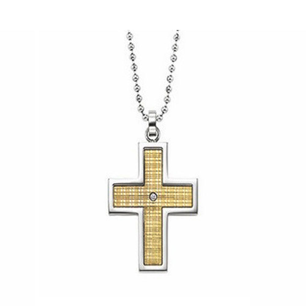 diamond solitaire 18k yellow gold cross pendant in stainless steel