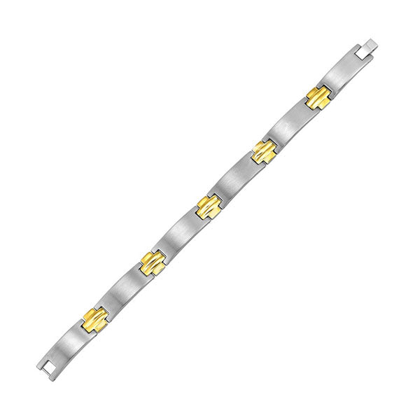 men's curved bar watch link bracelet in two tone stainless steel