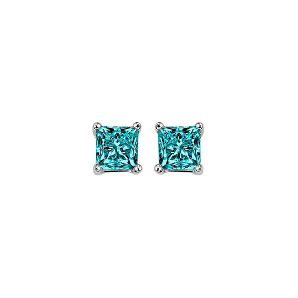 fancy blue princess diamond solitaire studs in white gold (1/2 ctw)