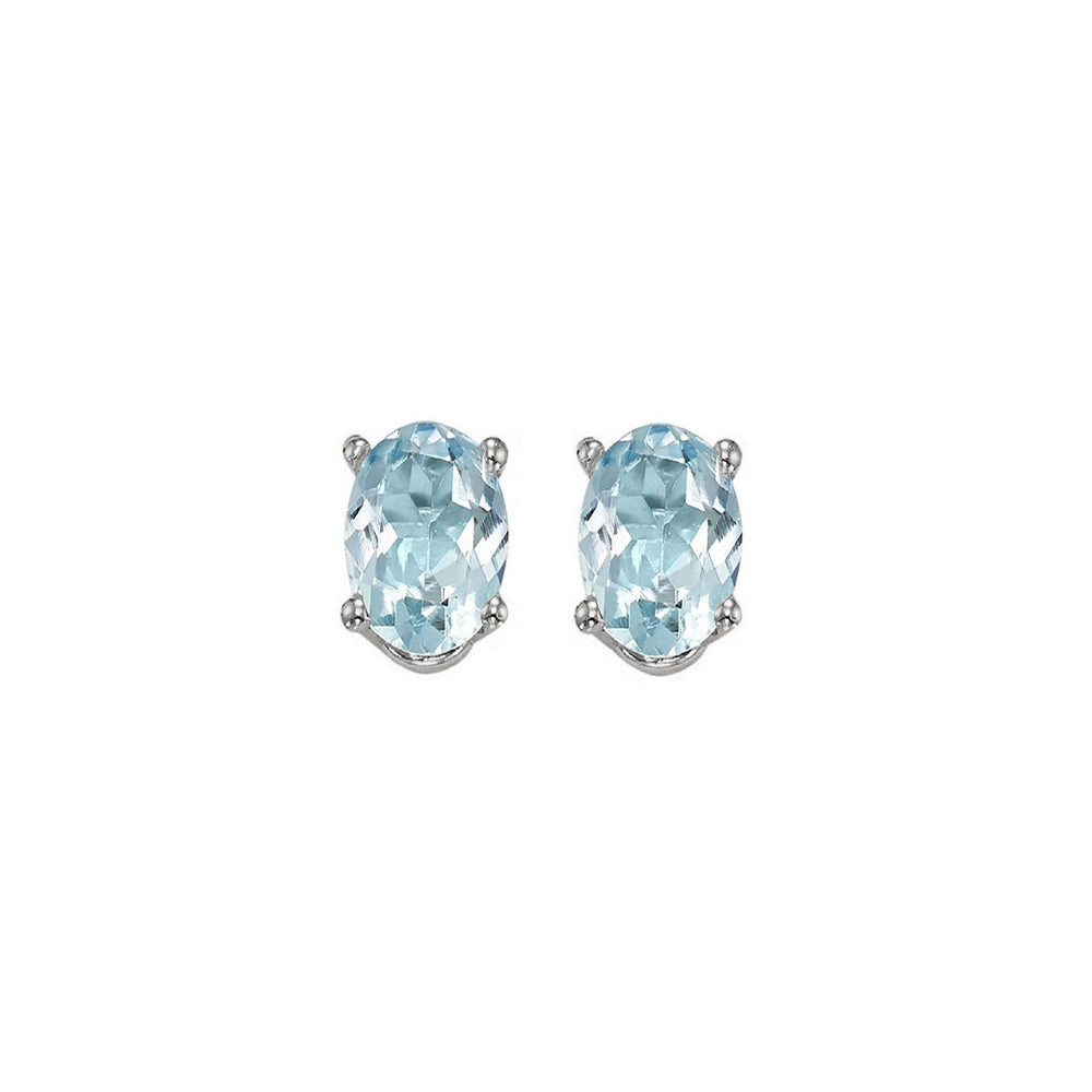 oval prong set aquamarine studs in 14k white gold