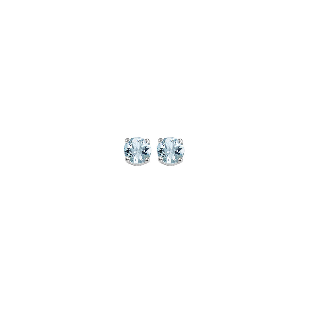 four prong aquamarine studs in 14k white gold (3 mm)