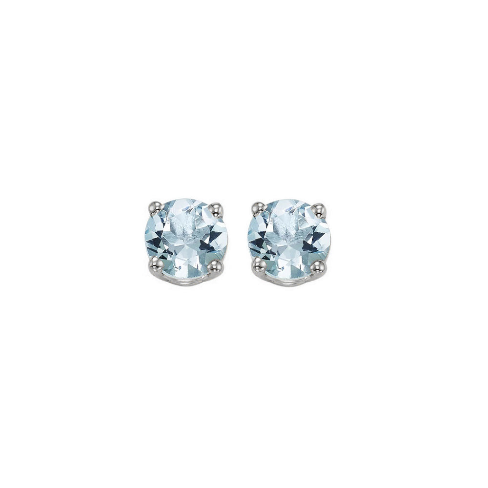 four prong aquamarine studs in 14k white gold (5 mm)