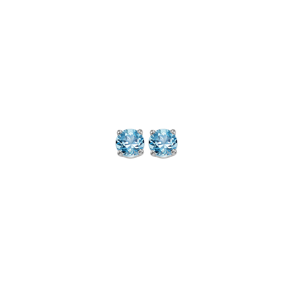 four prong blue topaz studs in 14k white gold (3 mm)