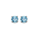 round prong set blue topaz studs in 14k white gold