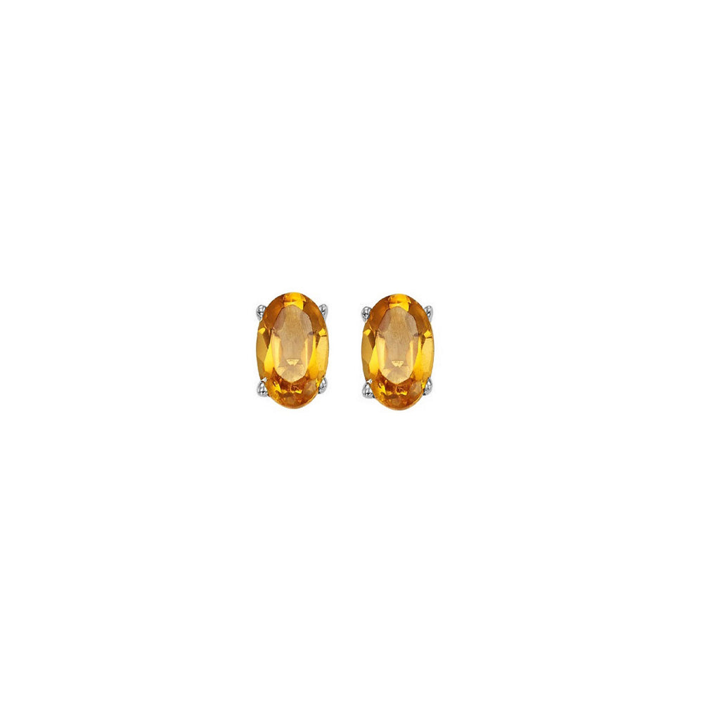 oval prong set citrine studs in 14k white gold