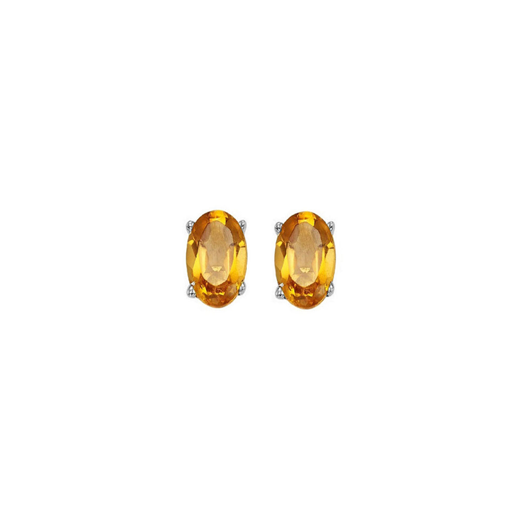 oval prong set citrine studs in 14k white gold