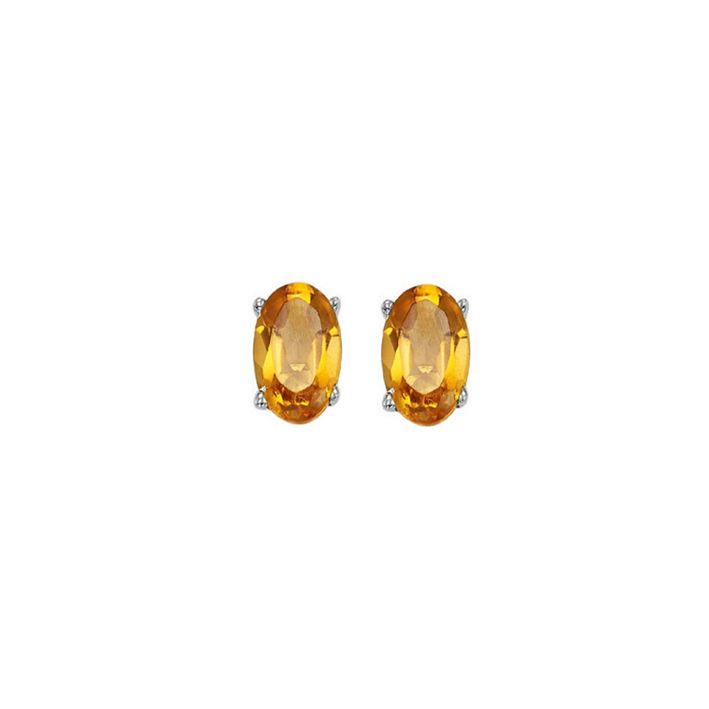 oval prong set citrine studs in 14k white gold