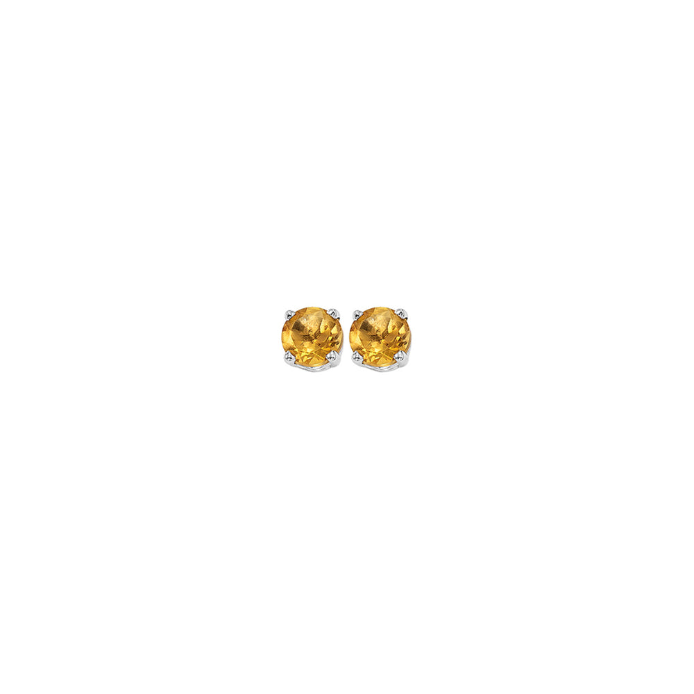 four prong citrine studs in 14k white gold (3 mm)