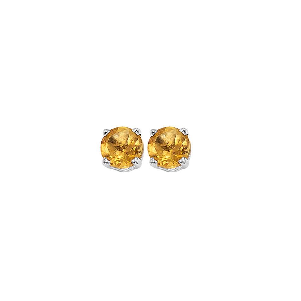 round prong set citrine studs in 14k white gold