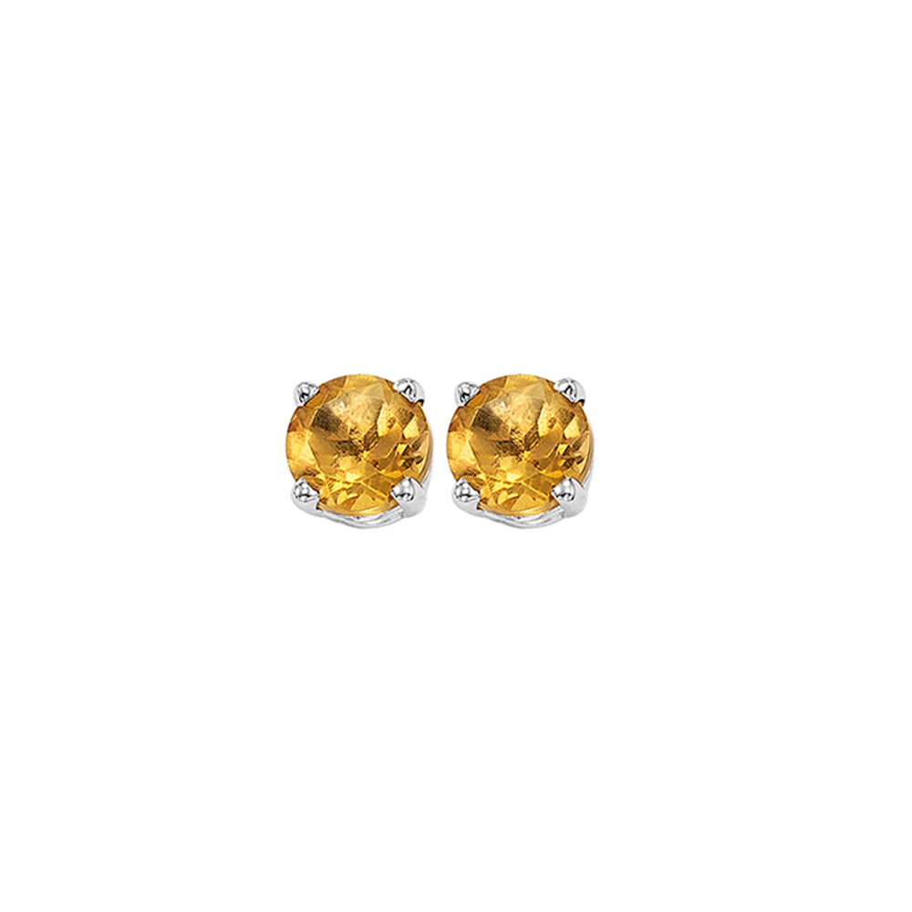 round prong set citrine studs in 14k white gold