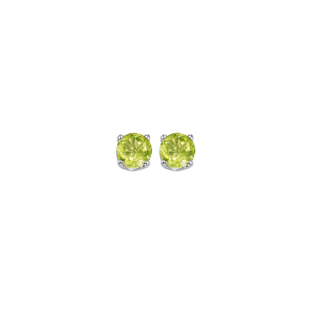 round prong set peridot studs in 14k white gold