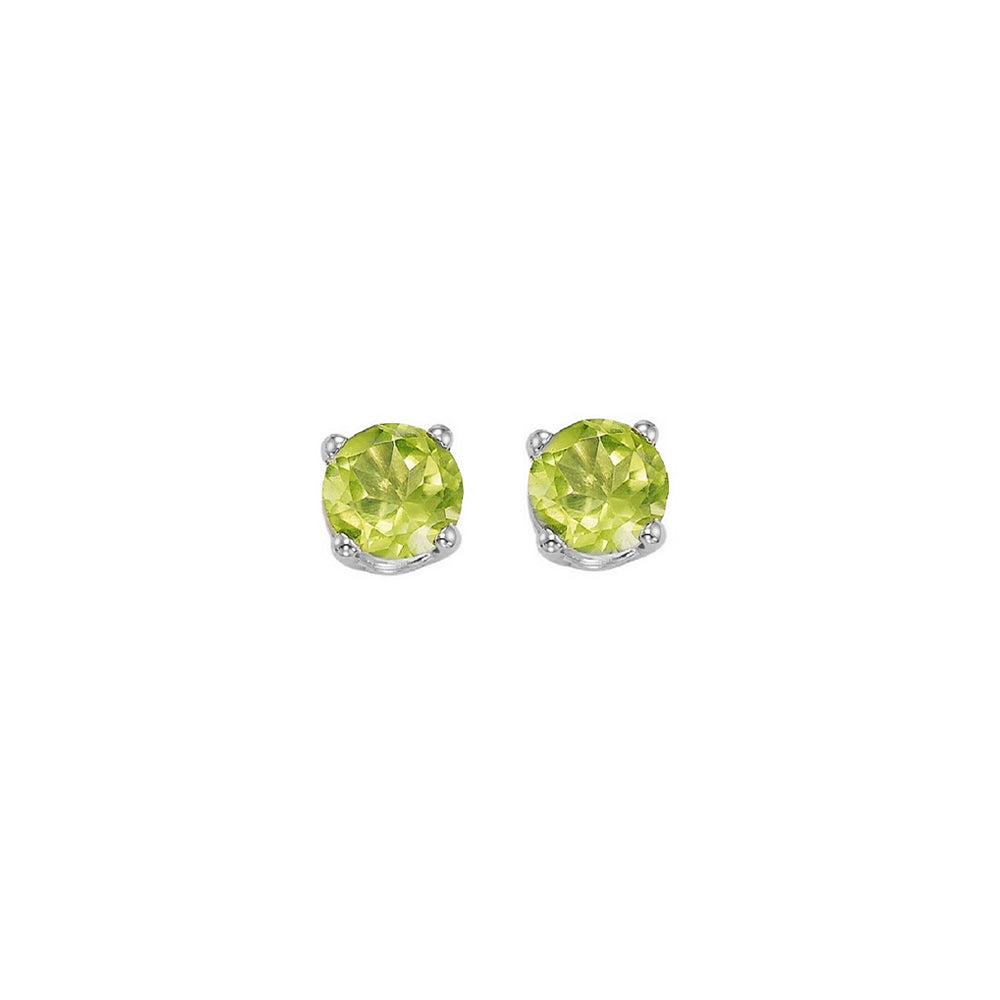 round prong set peridot studs in 14k white gold