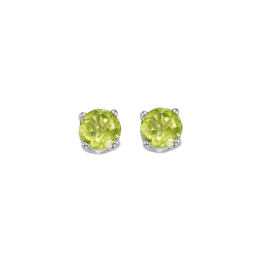 round prong set peridot studs in 14k white gold