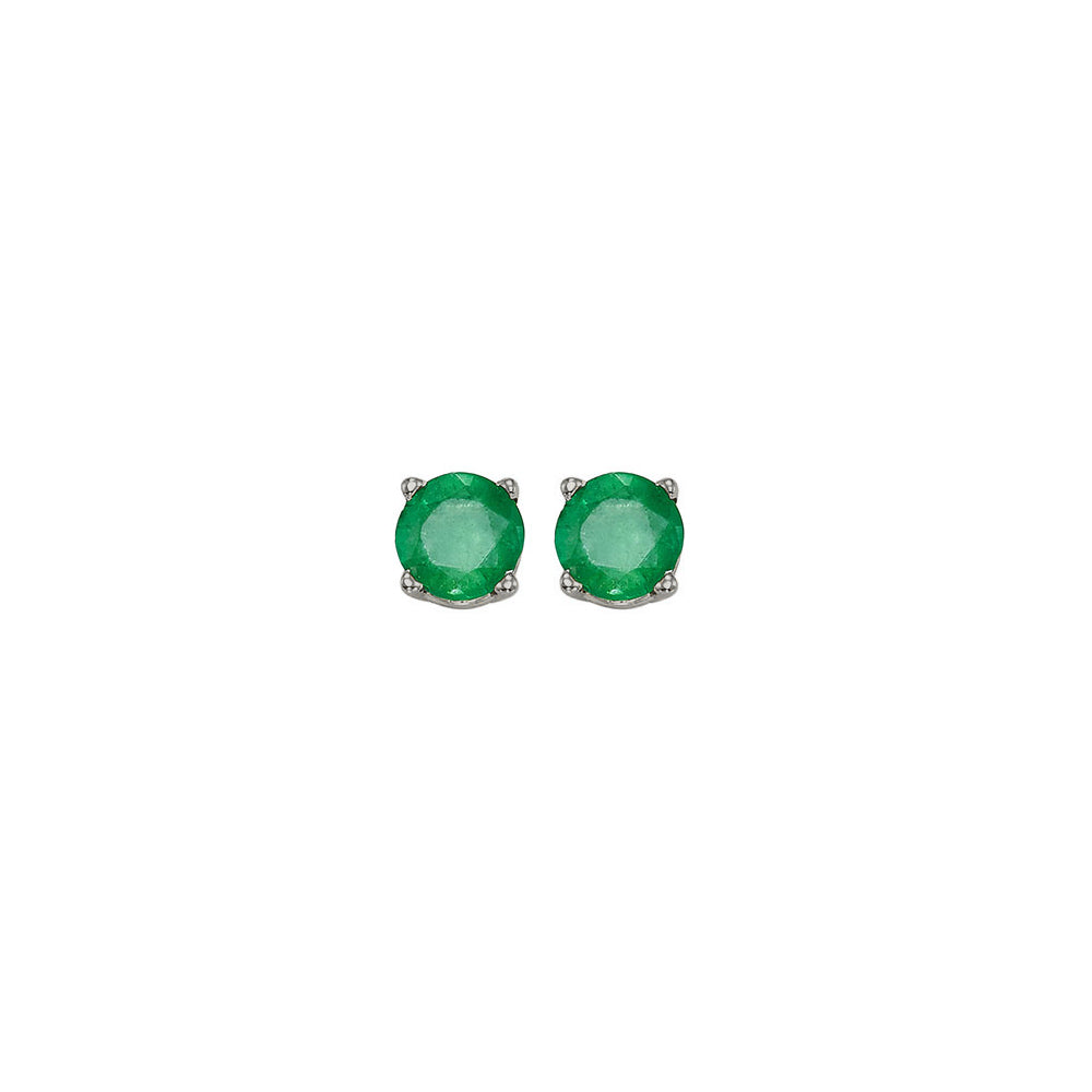 round prong set emerald studs in 14k white gold