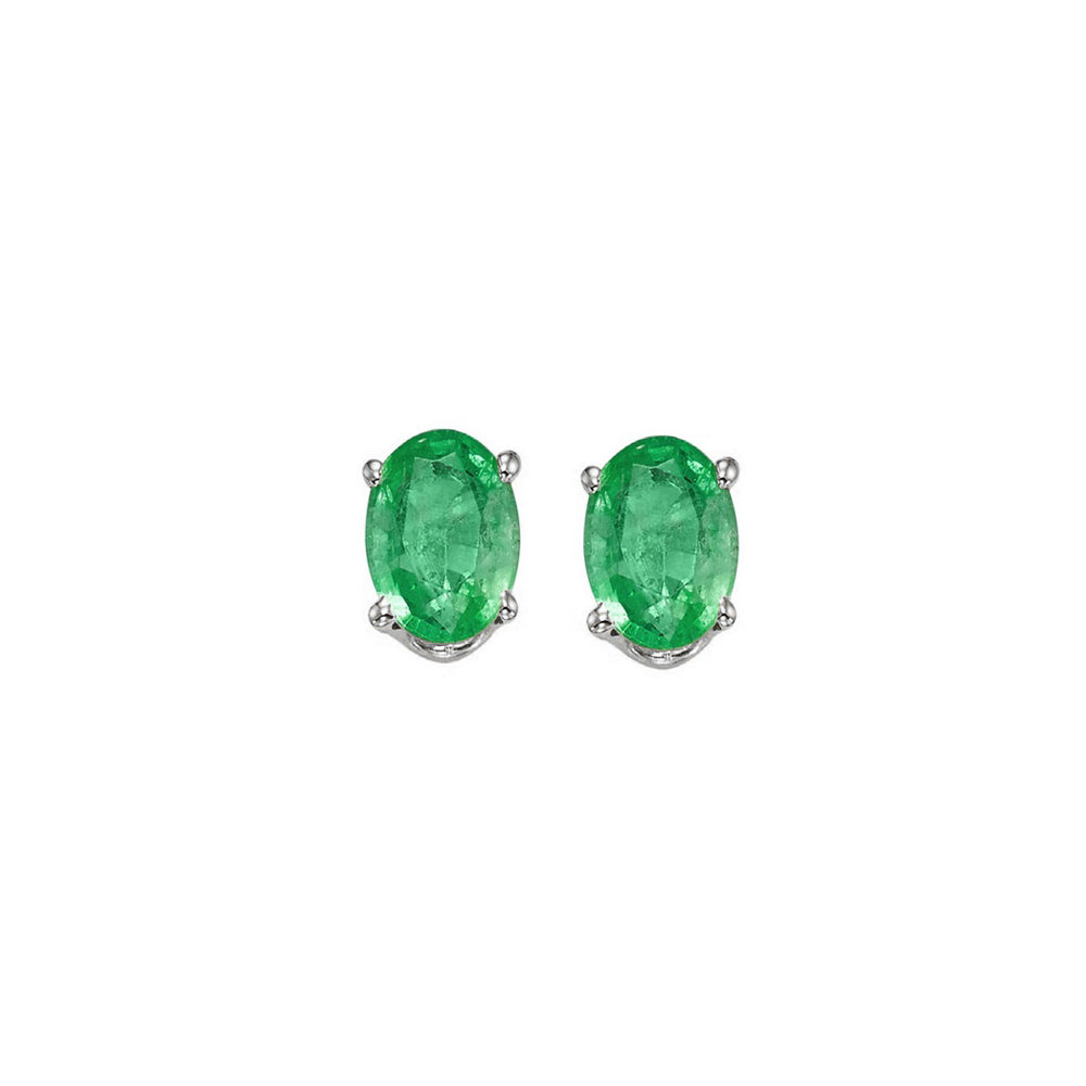 round prong set emerald studs in 14k white gold