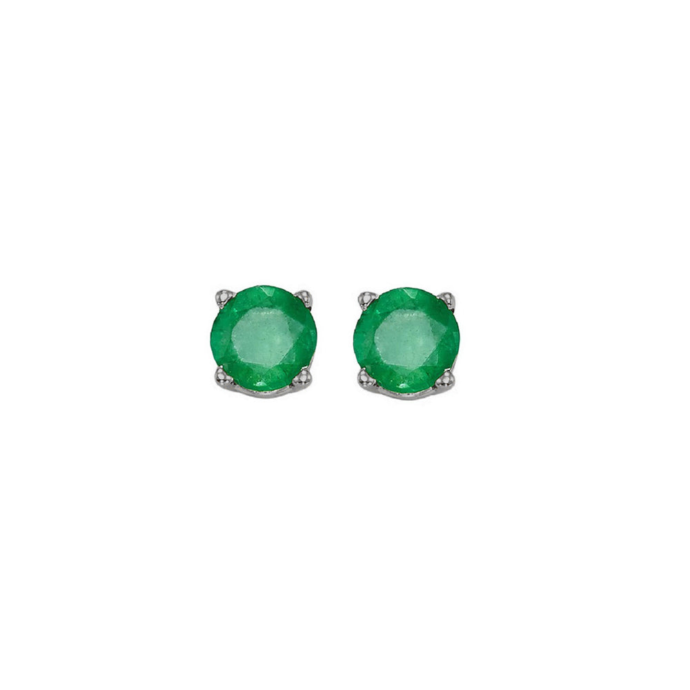 four prong emerald studs in 14k white gold (5 mm)