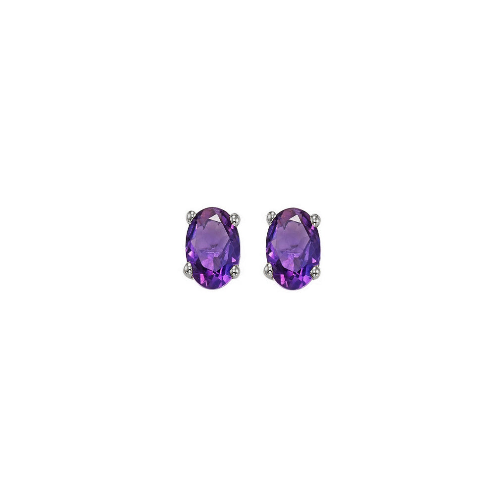 oval prong set amethyst studs in 14k white gold