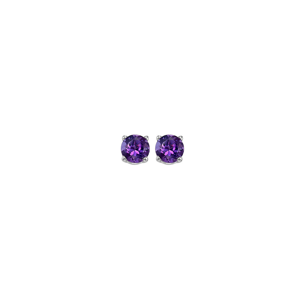 four prong amethyst studs in 14k white gold (3 mm)