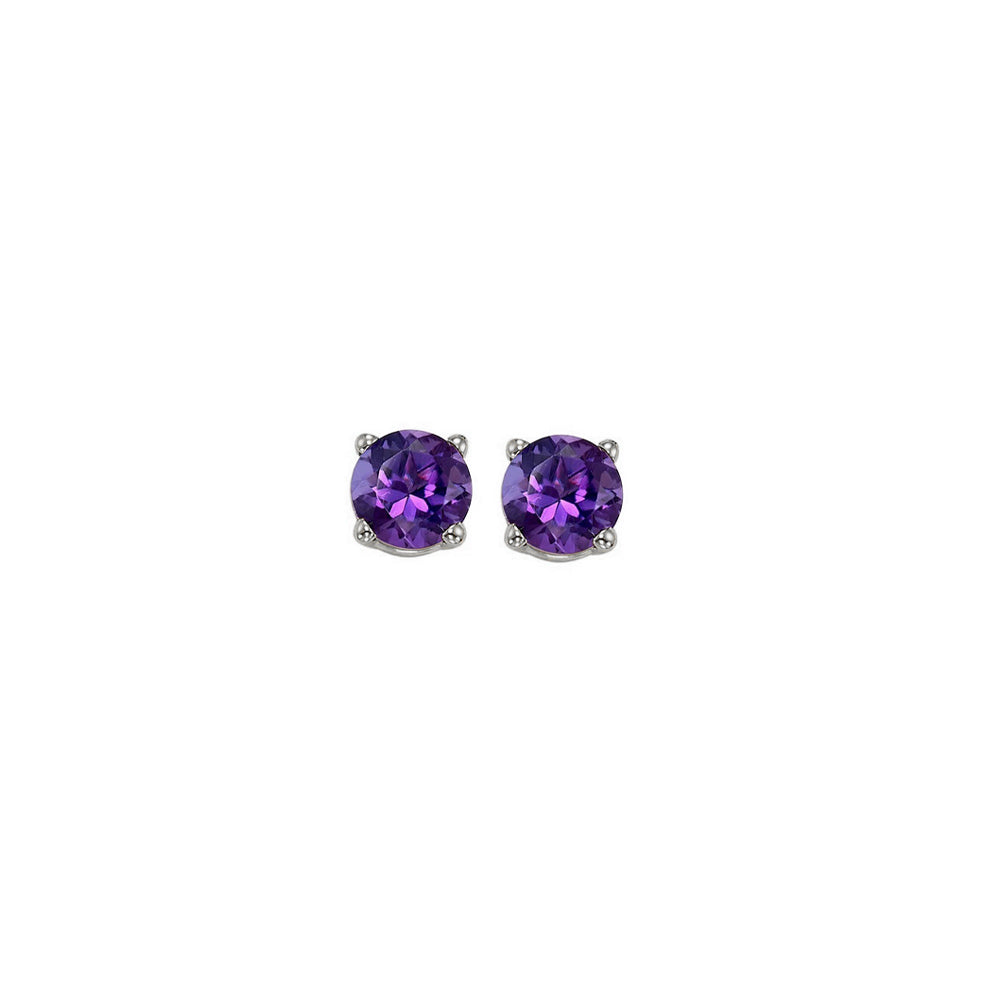 four prong amethyst studs in 14k white gold (4 mm)