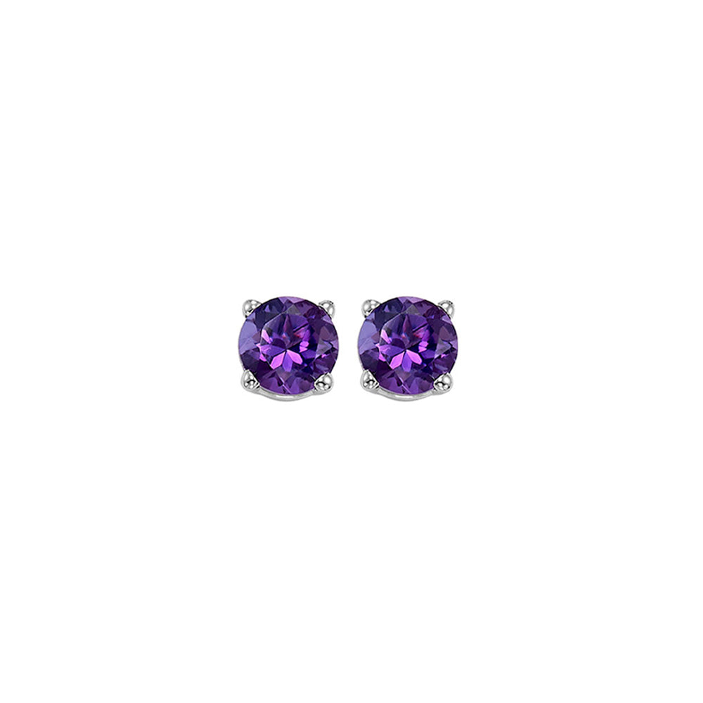 four prong amethyst studs in 14k white gold (4.5 mm)