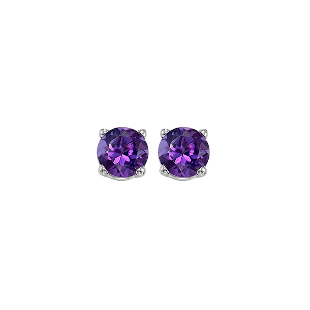 four prong amethyst studs in 14k white gold (5 mm)