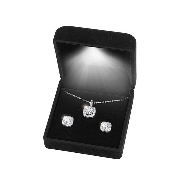 solitaire halo cz earring & pendant necklace matching 2-piece set in sterling silver