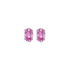 oval prong set pink sapphire studs in 14k white gold