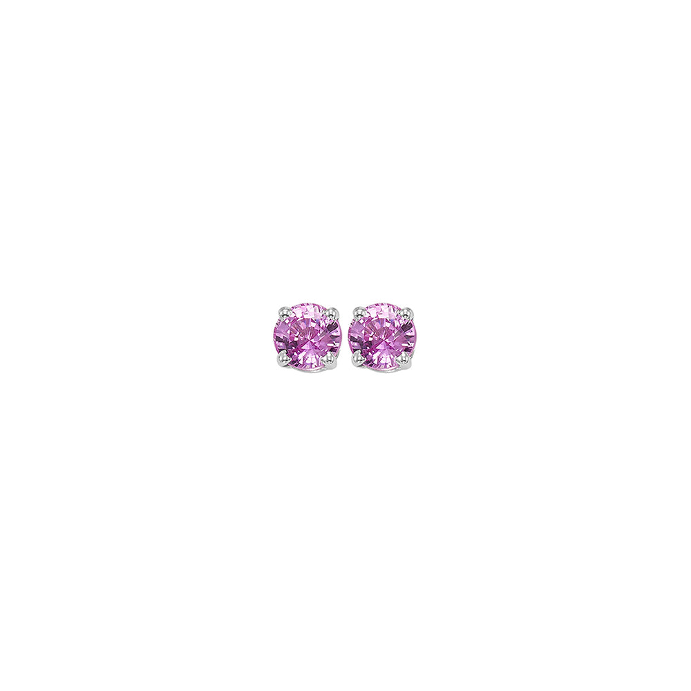 four prong pink sapphire studs in 14k white gold (3 mm)