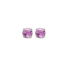 round prong set pink sapphire studs in 14k white gold