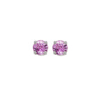 round prong set pink sapphire studs in 14k white gold