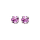 round prong set pink sapphire studs in 14k white gold