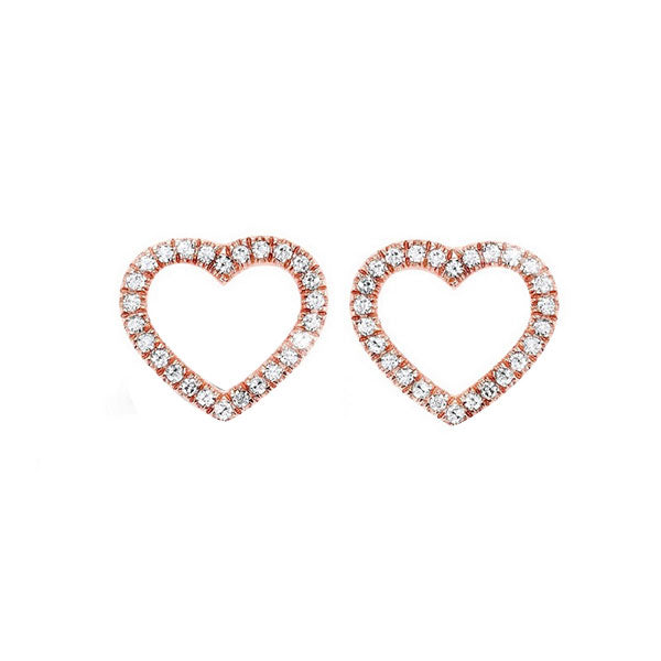 diamond heart outline stud earrings in 14k rose gold (1/10 ct. tw.)