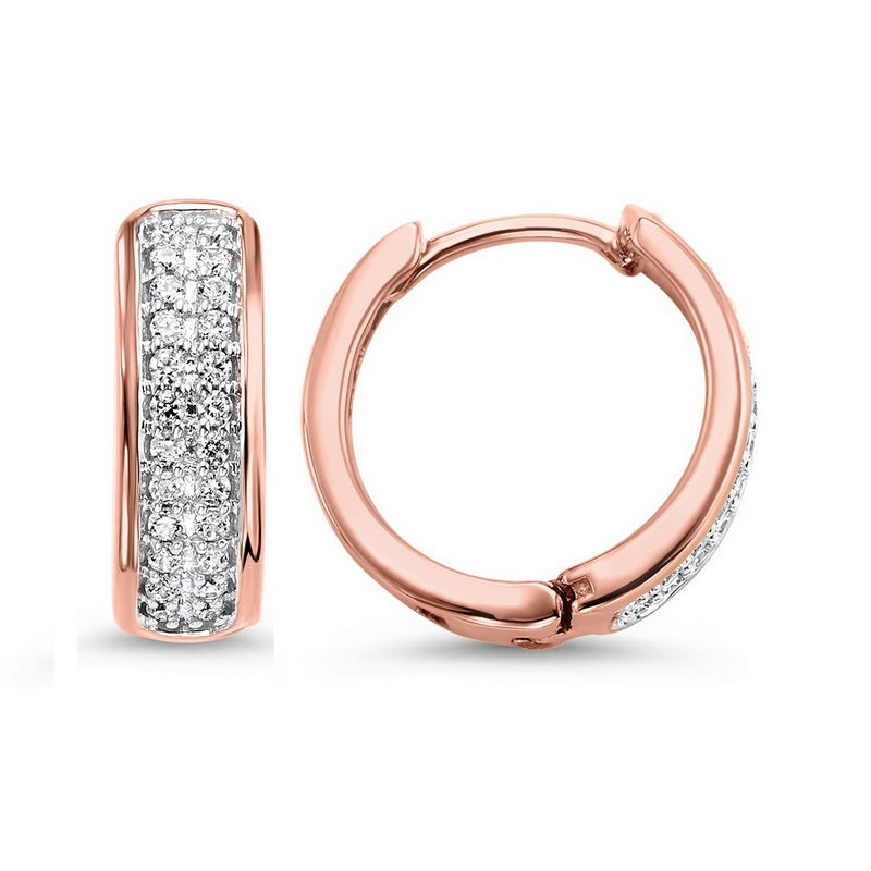 diamond double row hoop earrings in 14k rose gold (1/4 ctw)