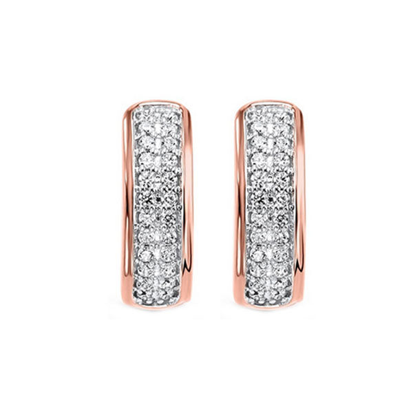 diamond double row hoop earrings in 10k rose gold (1/4 ctw)