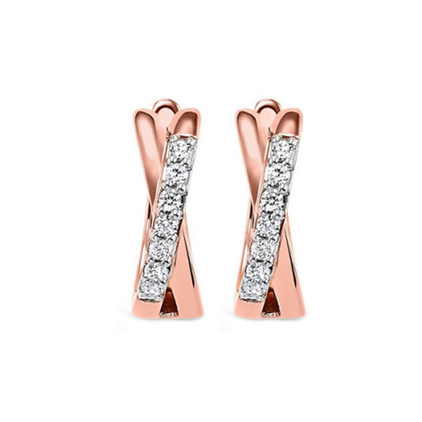 diamond x-shaped hugs huggie hoop earrings in rose gold (1/6 ctw)