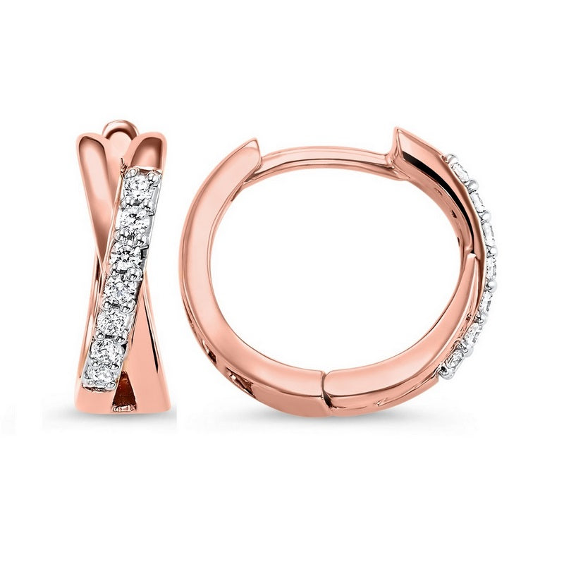 diamond x-shaped hugs huggie hoop earrings in rose gold (1/6 ctw)