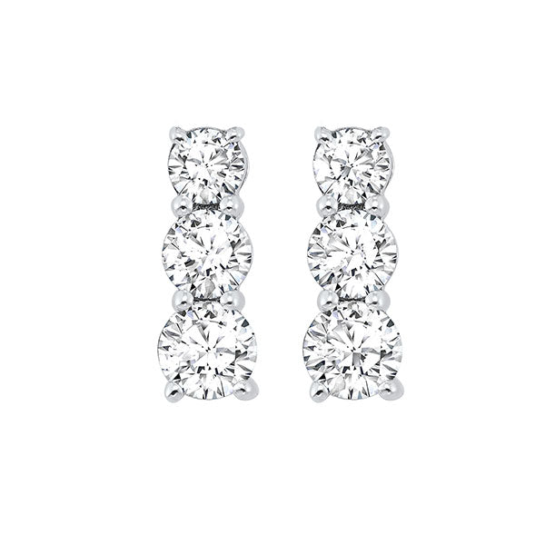 3 stone prong set diamond earrings in 14k white gold (1/2 ct. tw.)