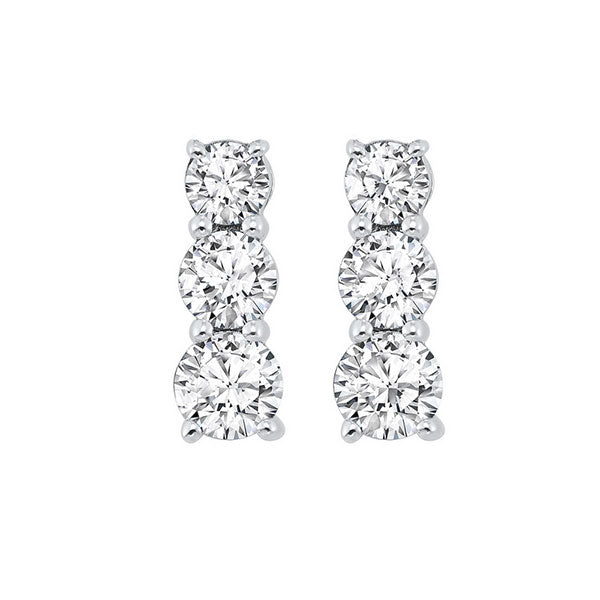 3 stone prong set diamond earrings in 14k white gold (1 ct. tw.)