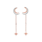 diamond luna moon 8-pointed star chain dangle earrings in 14k two tone gold (1/7 ctw)